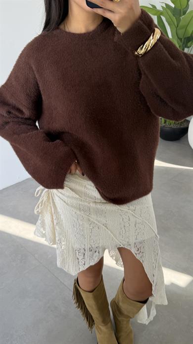 Kahve Yumoş Bol Kol Kazak