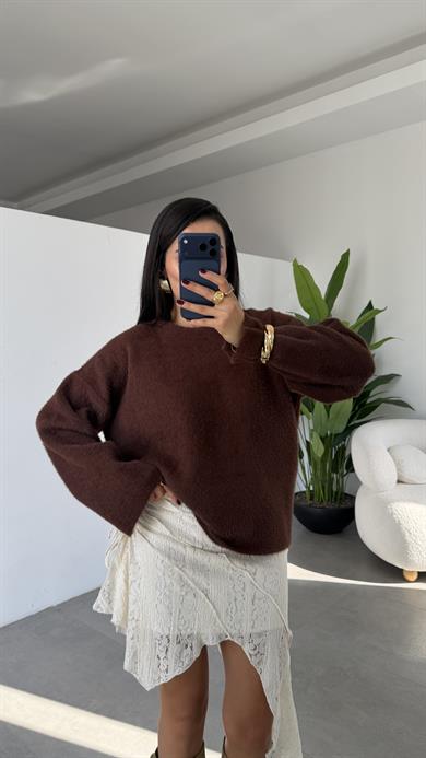 Kahve Yumoş Bol Kol Kazak