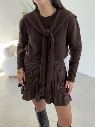 Kahve Yumoş Şalyaka Triko Kazak