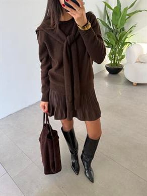 Kahve Yumoş Şalyaka Triko Kazak