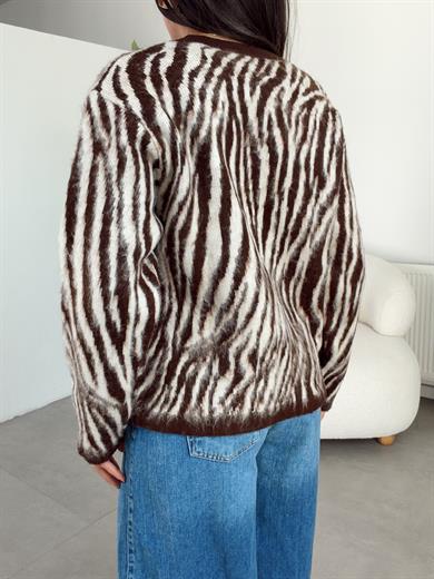 Kahve Zebra Desen Hırka