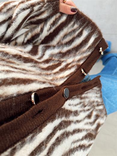 Kahve Zebra Desen Hırka