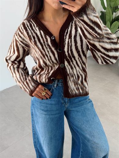 Kahve Zebra Desen Hırka