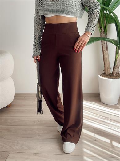 Kahverengi Kalın Kemerli Yandan Fermuarlı Palazzo