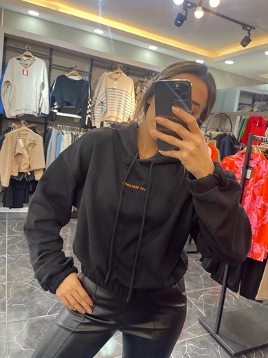Kapşonlu Siyah Sweat