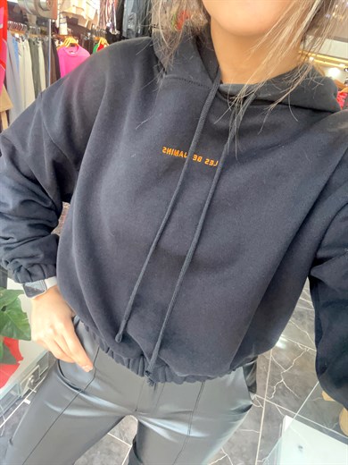 Kapşonlu Siyah Sweat