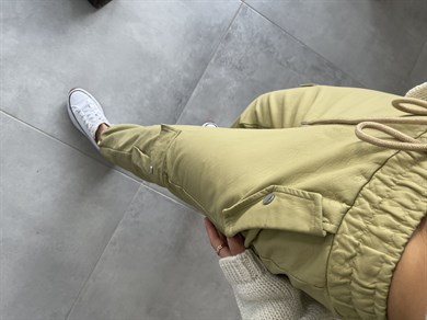 Kargo Cepli Olive Deri Pantolon