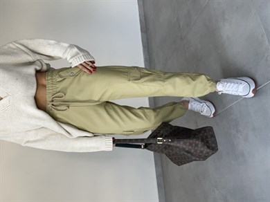 Kargo Cepli Olive Deri Pantolon