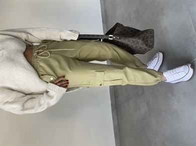 Kargo Cepli Olive Deri Pantolon