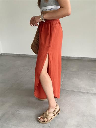 Kiremit Pamuk Keten Mendil Paça Pantolon