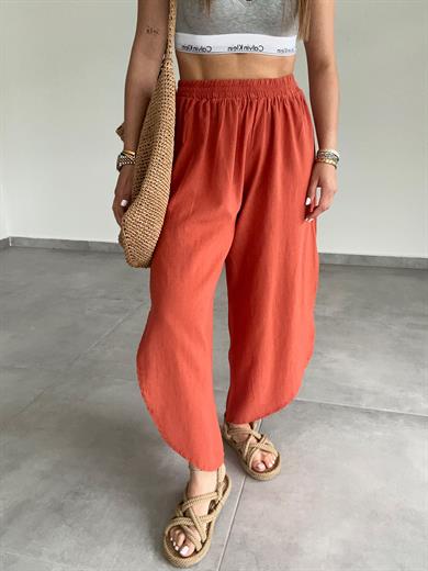 Kiremit Pamuk Keten Mendil Paça Pantolon