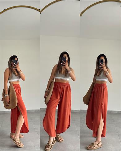 Kiremit Pamuk Keten Mendil Paça Pantolon