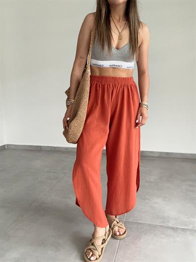 Kiremit Pamuk Keten Mendil Paça Pantolon