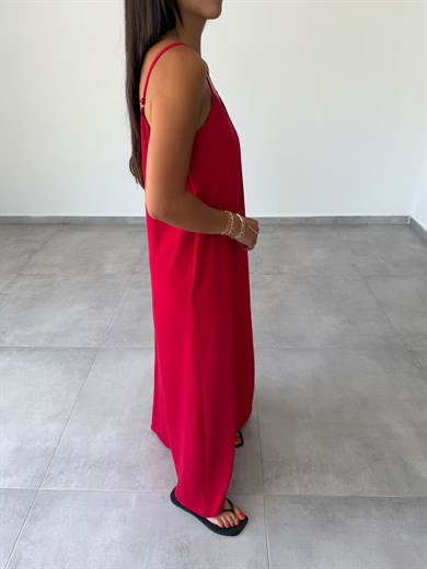 Kırmızı Ayrobin Ayarlama Askılı Elbise
