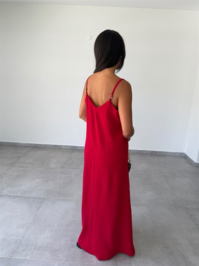 Kırmızı Ayrobin Ayarlama Askılı Elbise