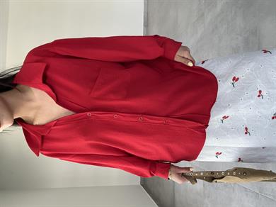 Kırmızı Ayrobin Cepli Oversize Gömlek