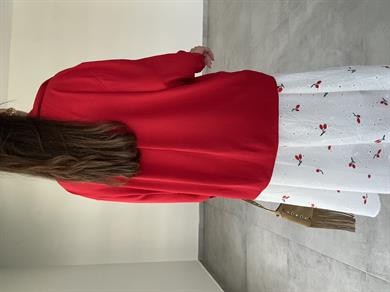 Kırmızı Ayrobin Cepli Oversize Gömlek