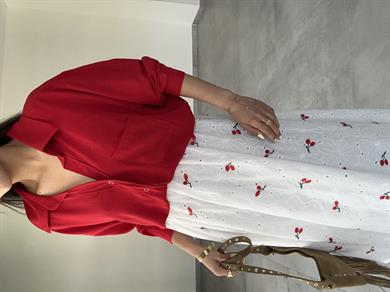 Kırmızı Ayrobin Cepli Oversize Gömlek