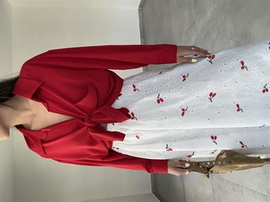 Kırmızı Ayrobin Cepli Oversize Gömlek