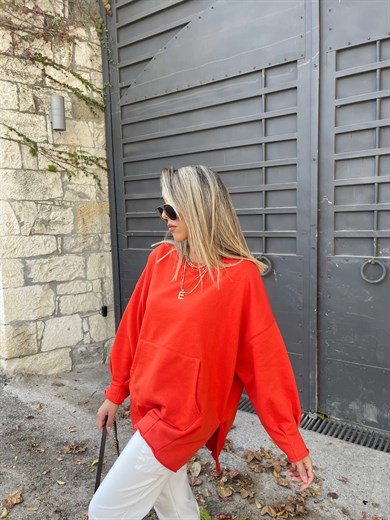 Kırmızı Cepli Sweatshirt