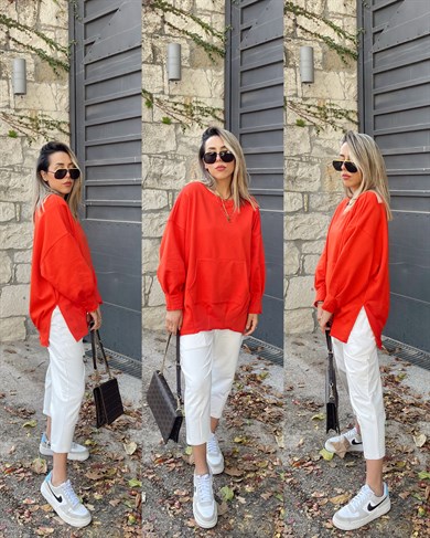 Kırmızı Cepli Sweatshirt