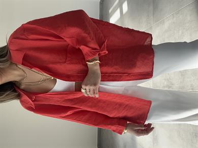 Kırmızı Düşük Omuz Oversize Gömlek