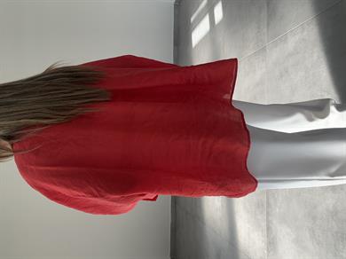 Kırmızı Düşük Omuz Oversize Gömlek