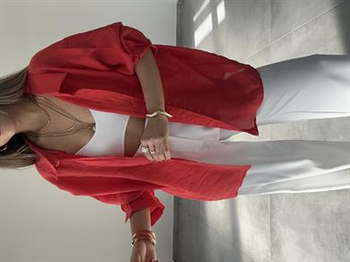 Kırmızı Düşük Omuz Oversize Gömlek