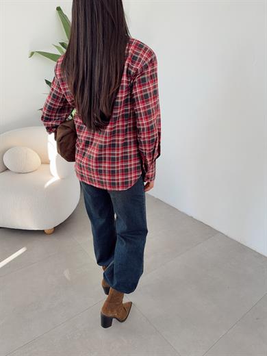 Kırmızı Ekose Desenli Vatkalı Vogar Gömlek