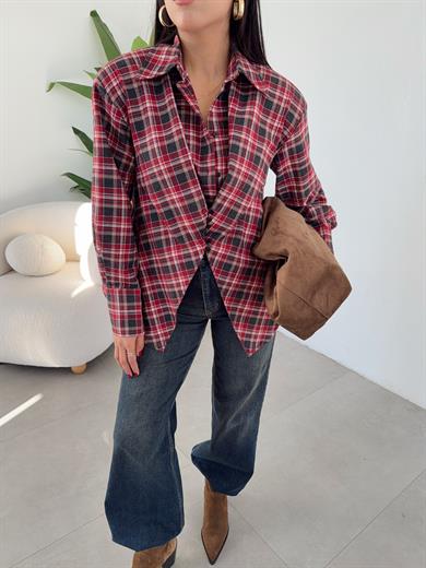 Kırmızı Ekose Desenli Vatkalı Vogar Gömlek