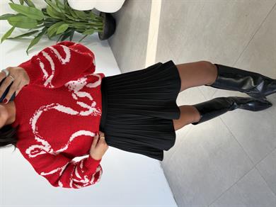 Kırmızı-Ekru Desenli Kazak