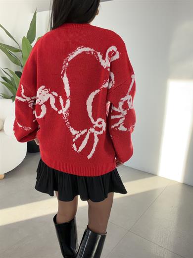 Kırmızı-Ekru Desenli Kazak