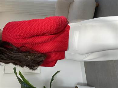 Kırmızı Gold Düğme Cepli Hırka