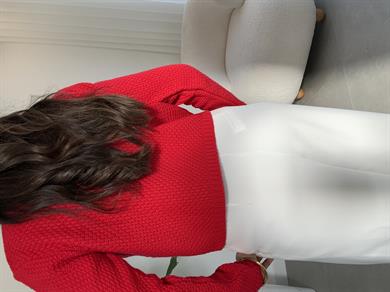 Kırmızı Gold Düğme Cepli Hırka