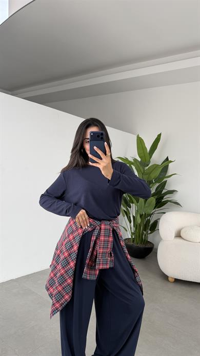 Kırmızı-Gri Kareli Çizgili Gömlek