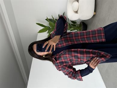 Kırmızı-Gri Kareli Çizgili Gömlek