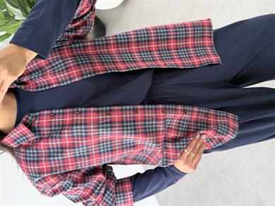 Kırmızı-Gri Kareli Çizgili Gömlek