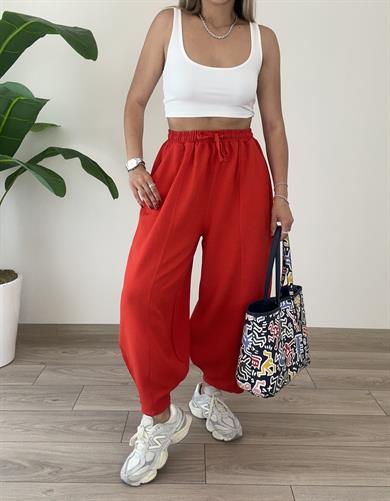 Kırmızı Keten Şalvar Pantolon