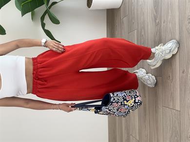 Kırmızı Keten Şalvar Pantolon