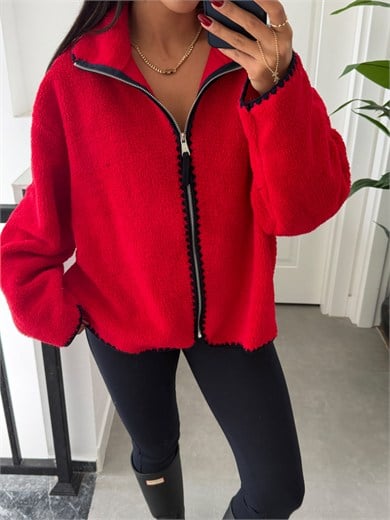 Kırmızı Lacivert Çoban Dikiş Polar Sweat