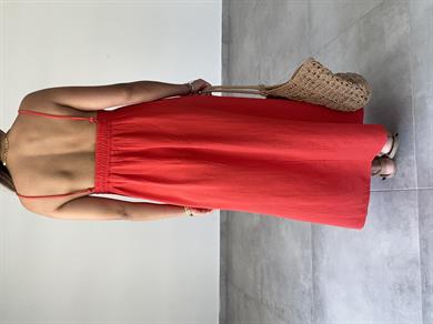 Kırmızı Müslin Askılı Sırt Açık Elbise