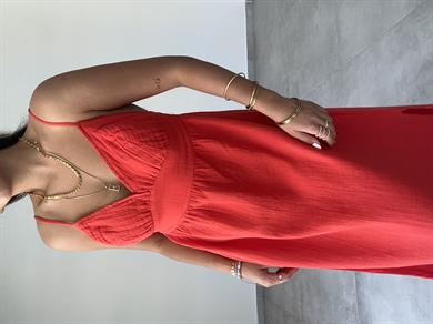 Kırmızı Müslin Askılı Sırt Açık Elbise