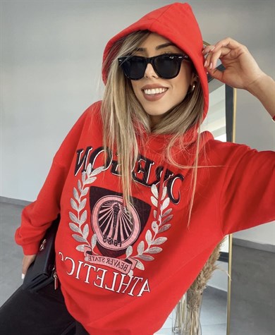 Kırmızı Nakışlı Sweat