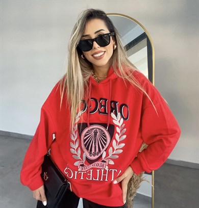 Kırmızı Nakışlı Sweat