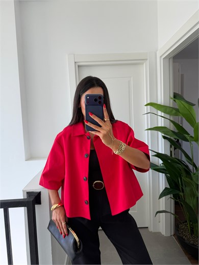 Kırmızı Oversize Crop Ceket