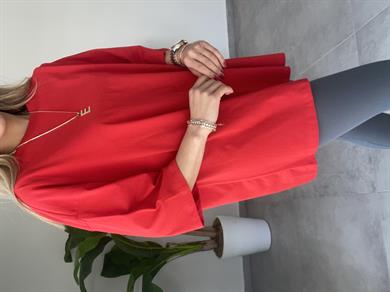 Kırmızı Oversize Düşük Omuzlu Tişört