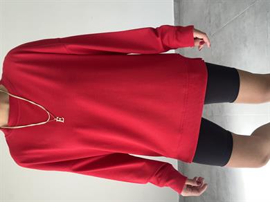 Kırmızı  Rezerve Yanları Yırtmaç Detaylı Sweat