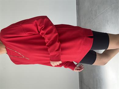 Kırmızı  Rezerve Yanları Yırtmaç Detaylı Sweat