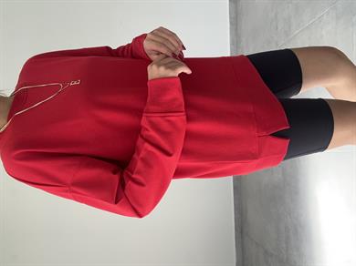 Kırmızı  Rezerve Yanları Yırtmaç Detaylı Sweat