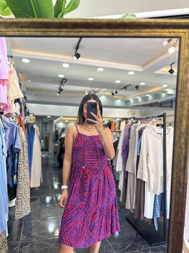 Kırmızı-Sax Askılı Yani İpli Elbise